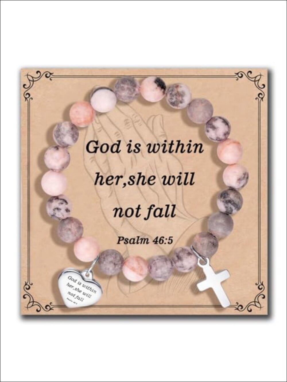 Cross Bracelet Natural Stone Christian Bible Verse Prayer